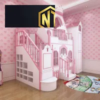 GIƯỜNG TẦNG TRẺ EM NGỌC THỊNH THIẾT KẾ LÂU ĐÀI CÔNG CHÚA MÀU HỒNG DỄ THƯƠNG